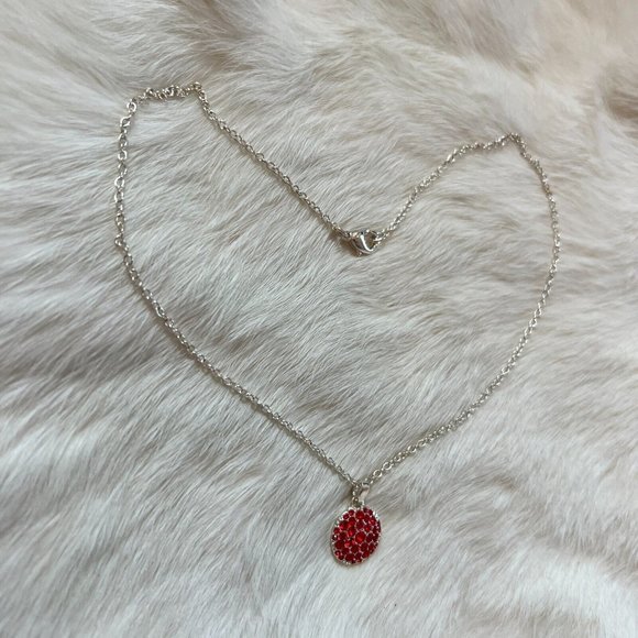 VINtage Avon NRT Pendant Necklace Red Rhinestone Round Silver Tone Metal 13302 - Picture 5 of 9